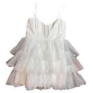 Lulus White Tulle Tiered‎ Corset Babydoll Mini Dress XL